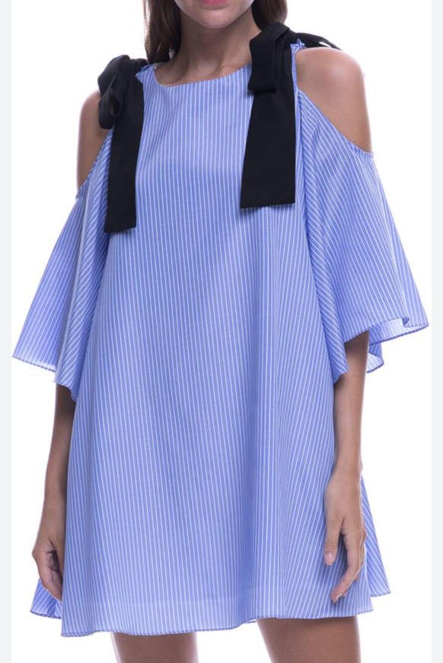English Factory Periwinkle Blue Bow Cold Shoulder Dress Sz M